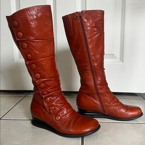 Burnt Orange Leather Knee-High Boots